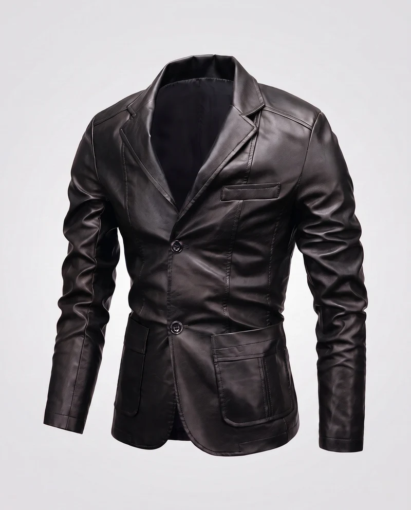 Herren Blazer aus Lederoptik mit thermalem Futter und Slim-Fit Drune