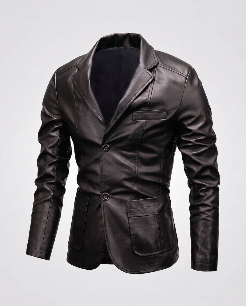 Herren Blazer aus Lederoptik mit thermalem Futter und Slim-Fit Drune