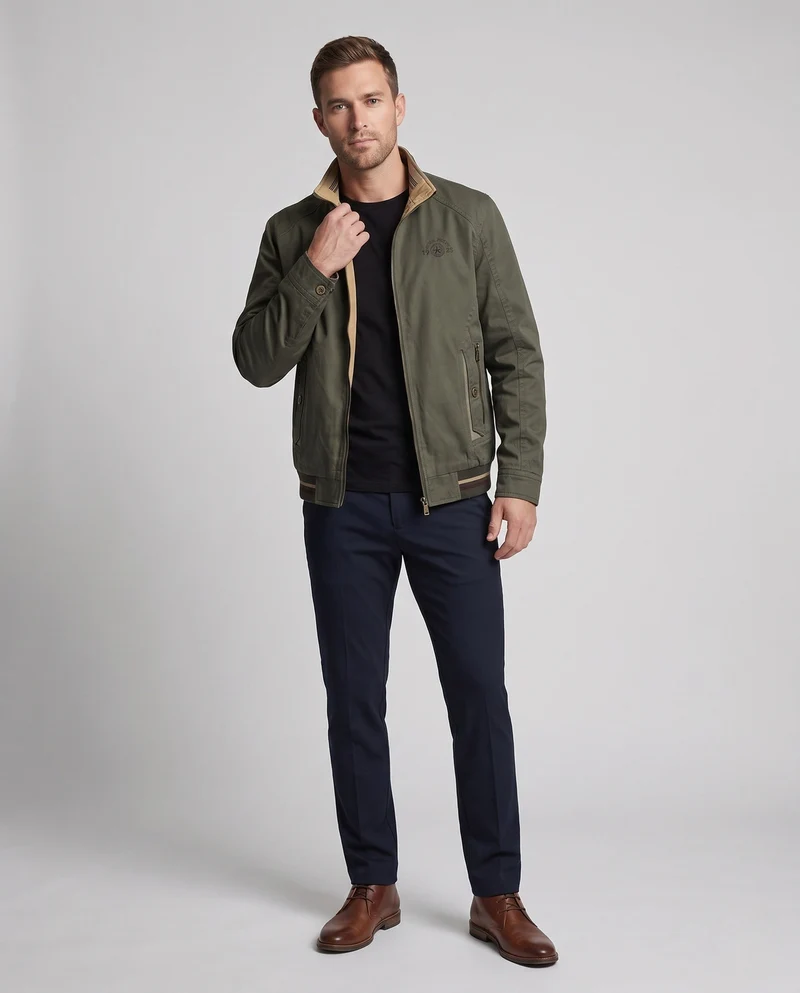 Herren leichte Canvas Übergangsjacke mit Stehkragen und integrierter Fütterung Drune
