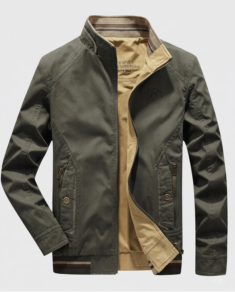 Herren leichte Canvas Übergangsjacke mit Stehkragen und integrierter Fütterung Drune