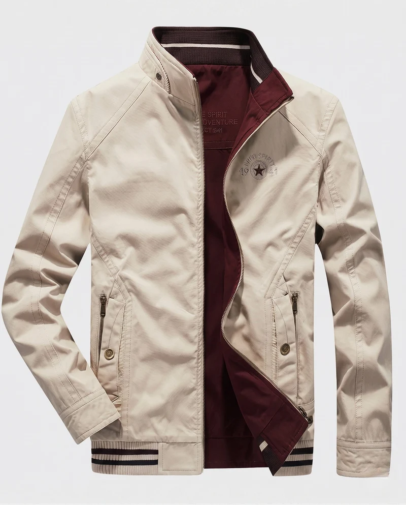 Herren leichte Canvas Übergangsjacke mit Stehkragen und integrierter Fütterung Drune