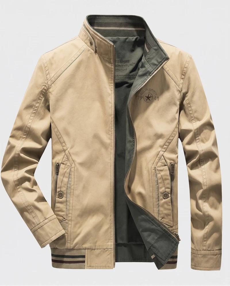 Herren leichte Canvas Übergangsjacke mit Stehkragen und integrierter Fütterung Drune