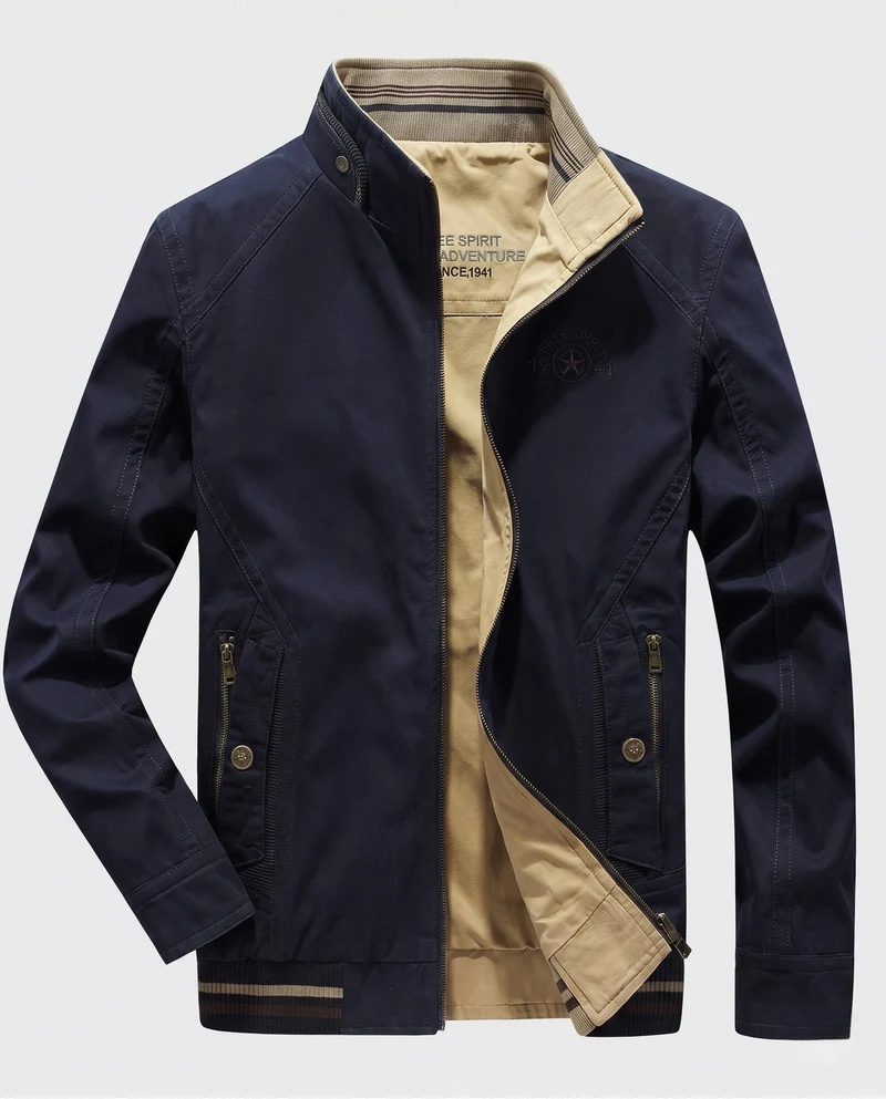 Herren leichte Canvas Übergangsjacke mit Stehkragen und integrierter Fütterung Drune