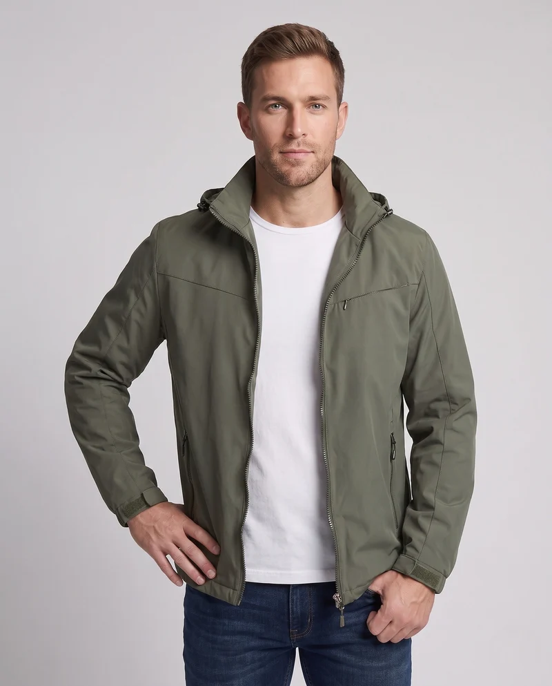 Leichte Herren-Hoodie-Utility-Jacke mit verdecktem Reißverschluss und Brusttasche Drune