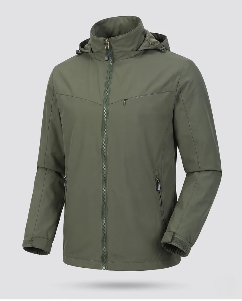 Leichte Herren-Hoodie-Utility-Jacke mit verdecktem Reißverschluss und Brusttasche Drune