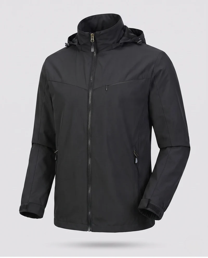 Leichte Herren-Hoodie-Utility-Jacke mit verdecktem Reißverschluss und Brusttasche Drune