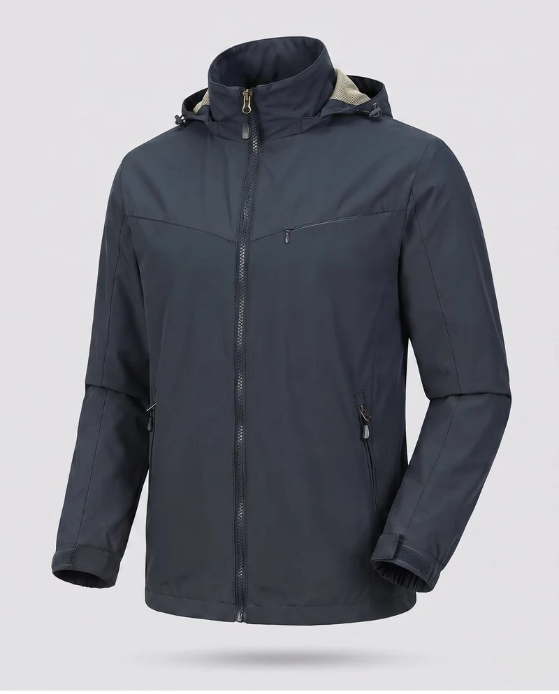 Leichte Herren-Hoodie-Utility-Jacke mit verdecktem Reißverschluss und Brusttasche Drune
