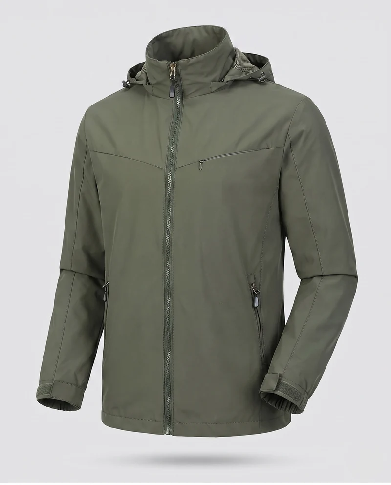 Leichte Herren-Hoodie-Utility-Jacke mit verdecktem Reißverschluss und Brusttasche Drune