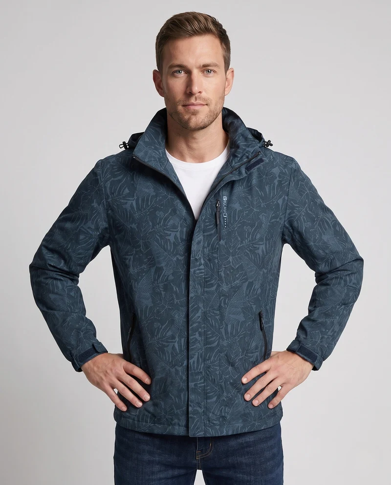 Herren Leichte Hoodie-Jacke mit subtilem Blattdruck und winddichter Softshell-Außenschicht Drune