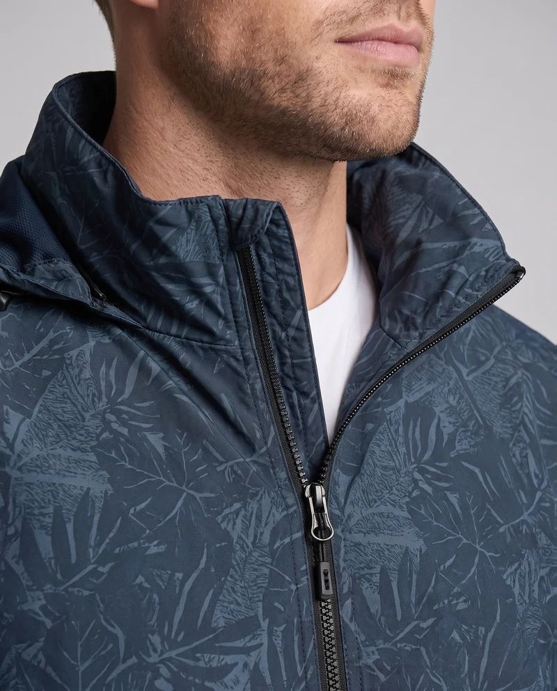 Herren Leichte Hoodie-Jacke mit subtilem Blattdruck und winddichter Softshell-Außenschicht Drune