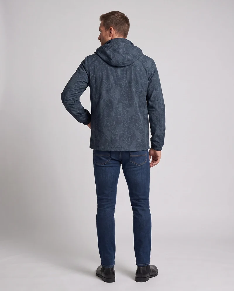 Herren Leichte Hoodie-Jacke mit subtilem Blattdruck und winddichter Softshell-Außenschicht Drune