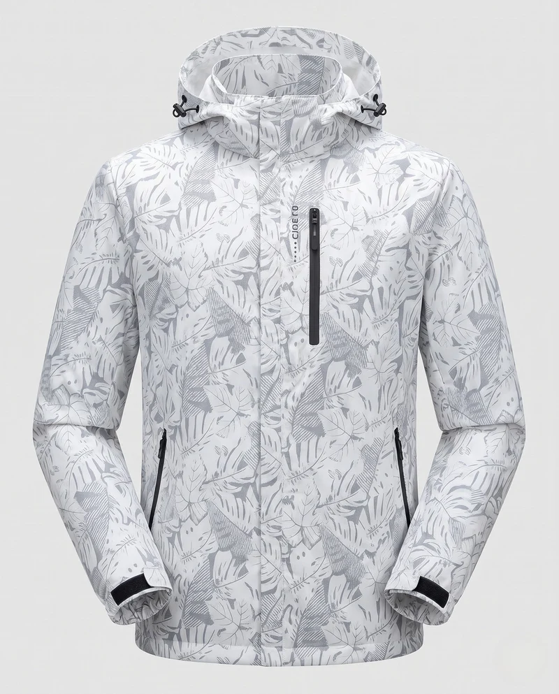 Herren Leichte Hoodie-Jacke mit subtilem Blattdruck und winddichter Softshell-Außenschicht Drune