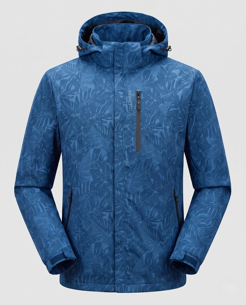 Herren Leichte Hoodie-Jacke mit subtilem Blattdruck und winddichter Softshell-Außenschicht Drune