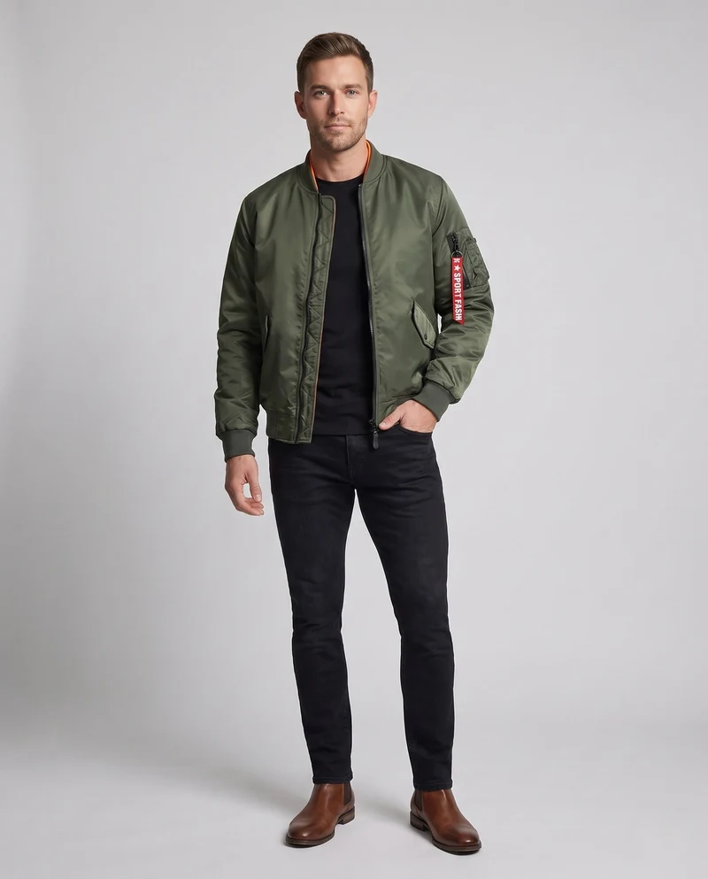 Leichte Herren Nylon Flug Bomberjacke mit Ärmel Utility Tasche Drune