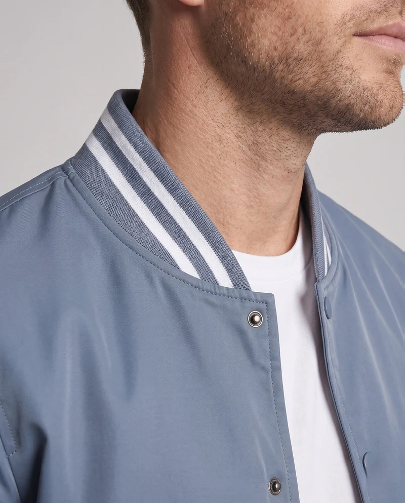 Leichte Nylon-Vereins-Bomberjacke für Herren mit gestreiften Rippbündchen Drune