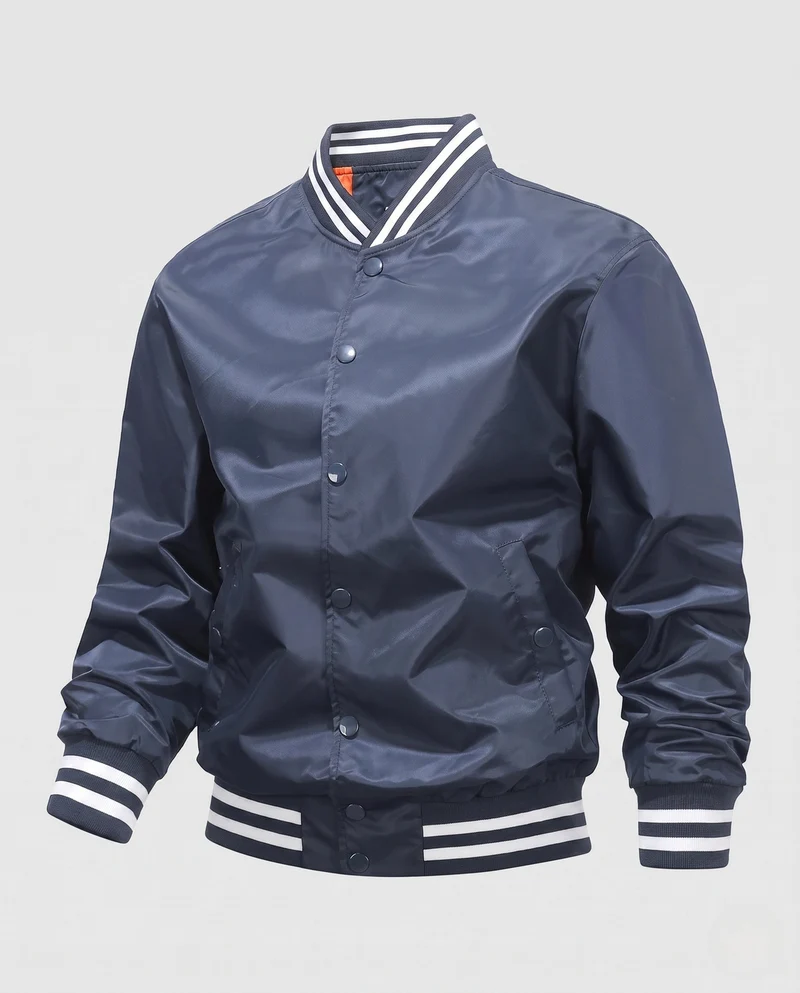 Leichte Nylon-Vereins-Bomberjacke für Herren mit gestreiften Rippbündchen Drune