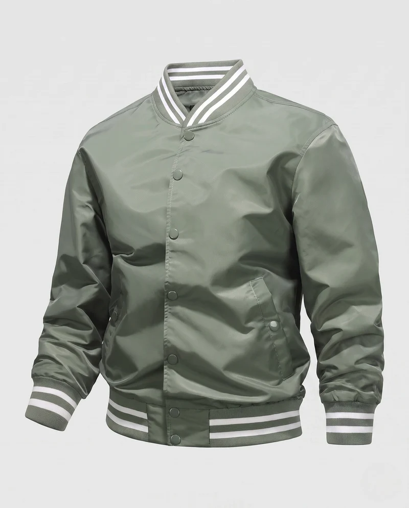 Leichte Nylon-Vereins-Bomberjacke für Herren mit gestreiften Rippbündchen Drune