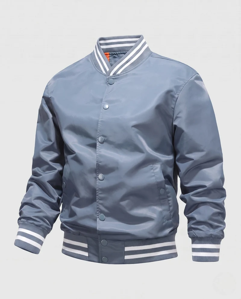 Leichte Nylon-Vereins-Bomberjacke für Herren mit gestreiften Rippbündchen Drune