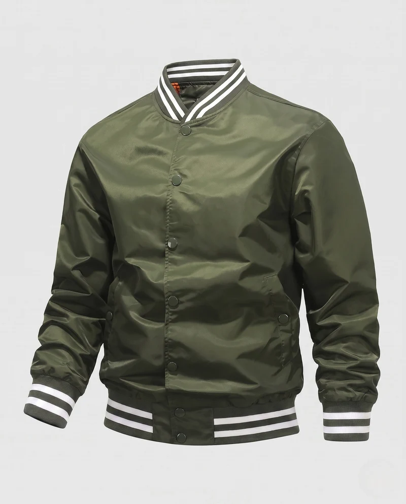 Leichte Nylon-Vereins-Bomberjacke für Herren mit gestreiften Rippbündchen Drune