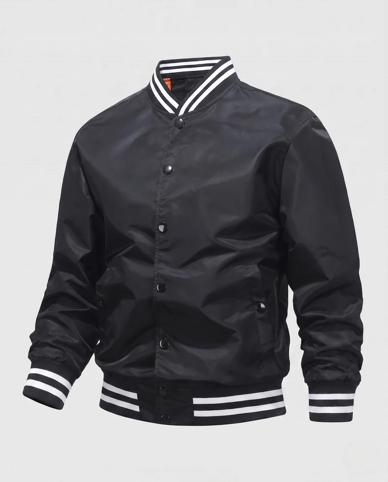 Leichte Nylon-Vereins-Bomberjacke für Herren mit gestreiften Rippbündchen Drune