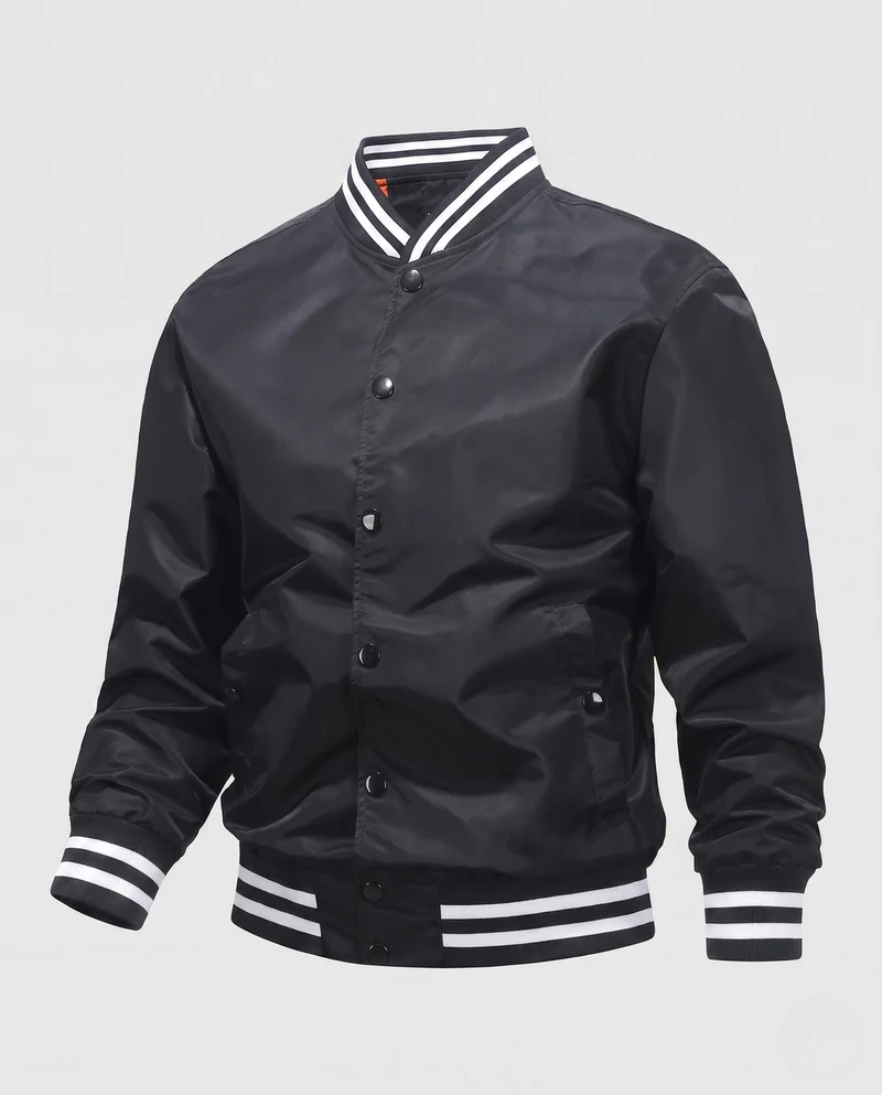 Leichte Nylon-Vereins-Bomberjacke für Herren mit gestreiften Rippbündchen Drune