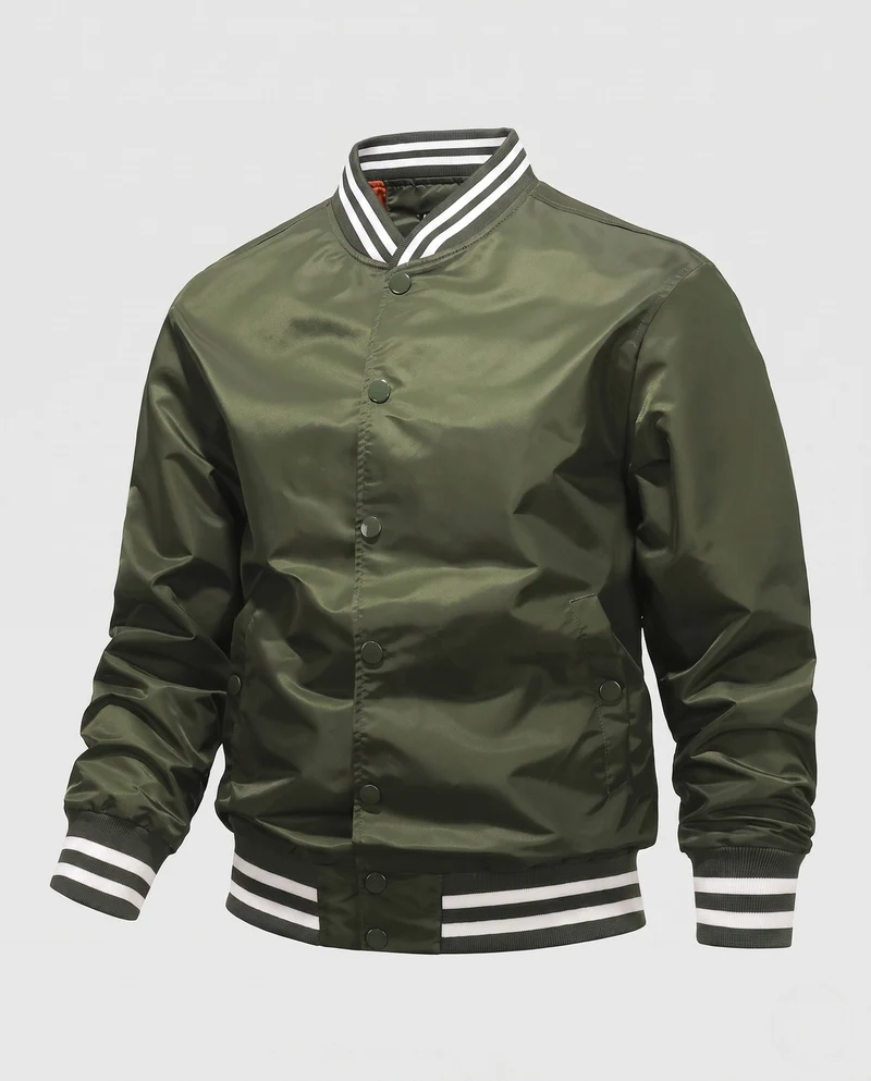 Leichte Nylon-Vereins-Bomberjacke für Herren mit gestreiften Rippbündchen Drune