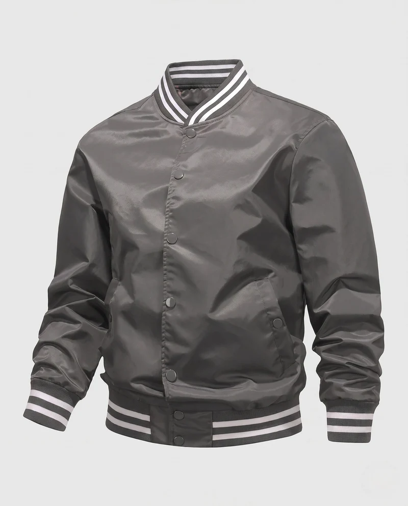 Leichte Nylon-Vereins-Bomberjacke für Herren mit gestreiften Rippbündchen Drune