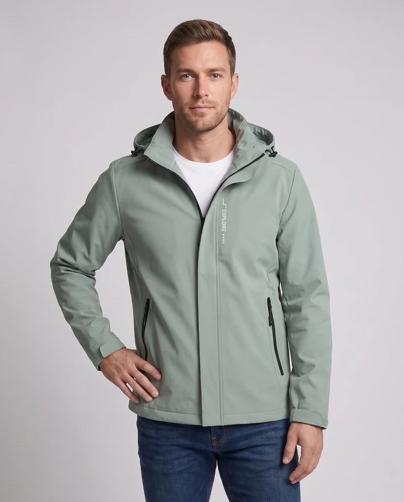 Herren leichte technische Softshelljacke mit verstellbarer Kapuze, wind- und wasserabweisend Drune