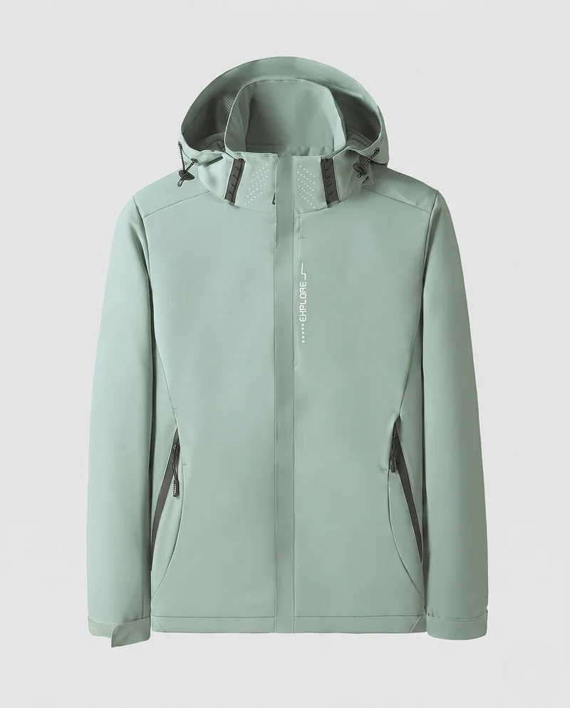 Herren leichte technische Softshelljacke mit verstellbarer Kapuze, wind- und wasserabweisend Drune