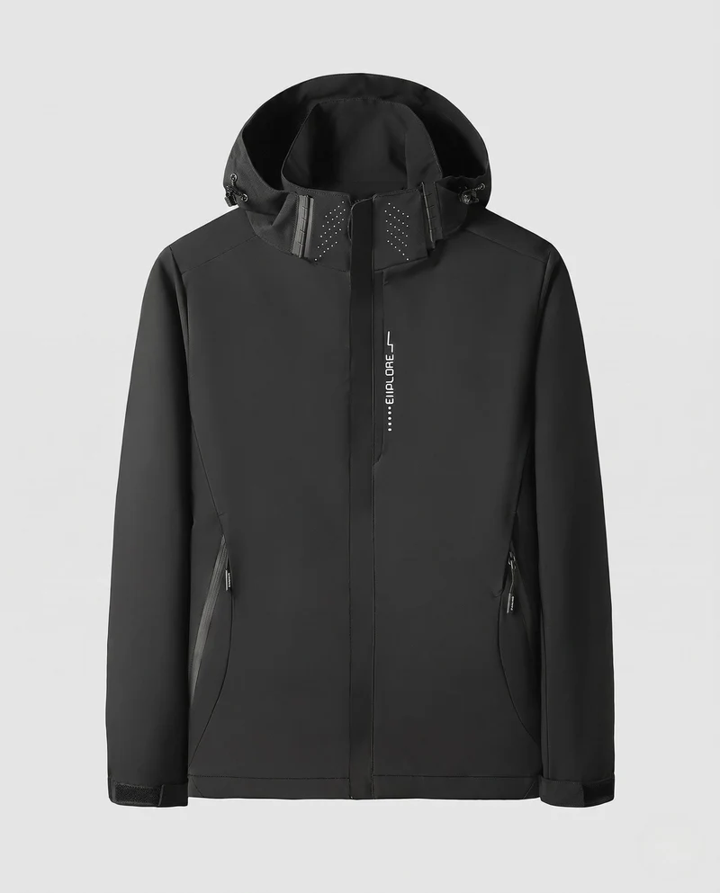 Herren leichte technische Softshelljacke mit verstellbarer Kapuze, wind- und wasserabweisend Drune