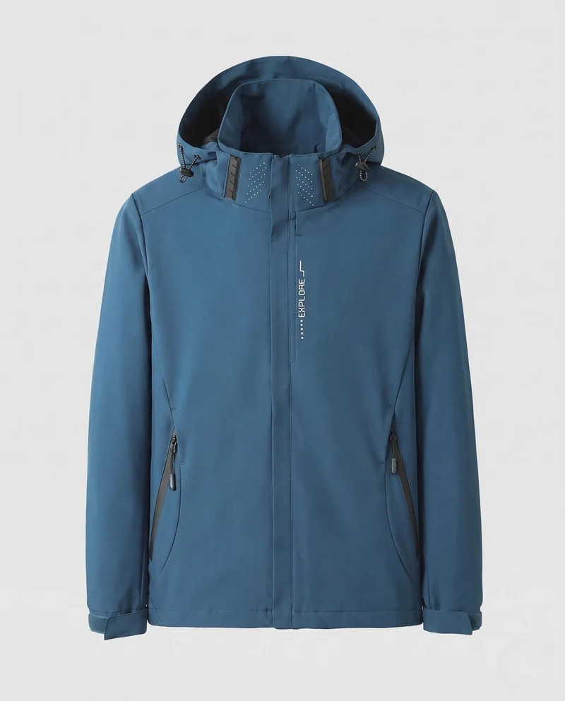 Herren leichte technische Softshelljacke mit verstellbarer Kapuze, wind- und wasserabweisend Drune