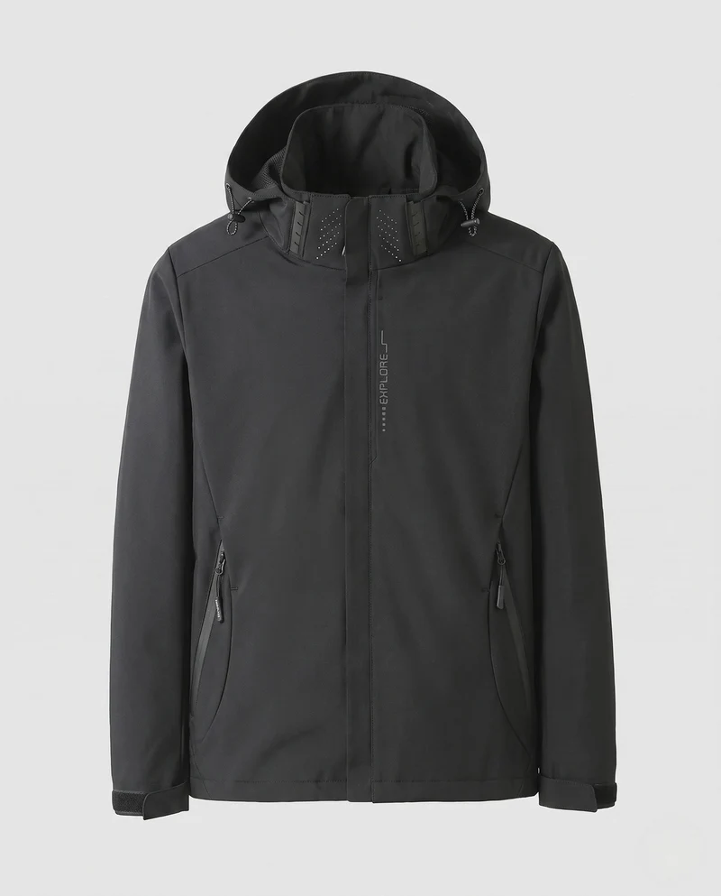 Herren leichte technische Softshelljacke mit verstellbarer Kapuze, wind- und wasserabweisend Drune