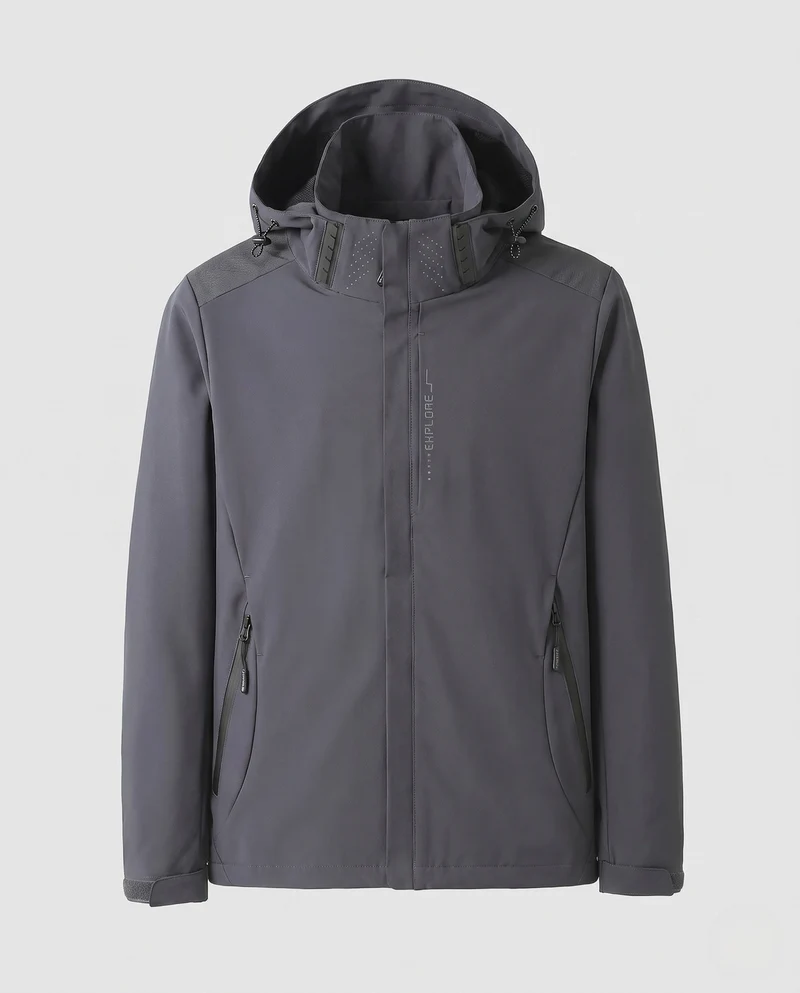 Herren leichte technische Softshelljacke mit verstellbarer Kapuze, wind- und wasserabweisend Drune