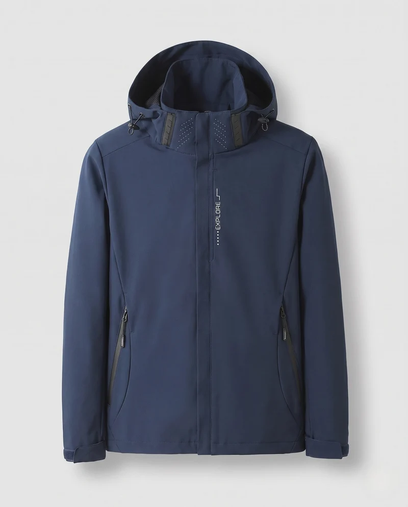 Herren leichte technische Softshelljacke mit verstellbarer Kapuze, wind- und wasserabweisend Drune