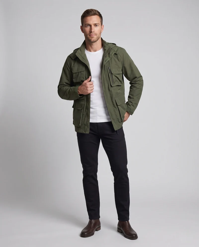 Herren Leichtgewichts Utility Feldjacke mit multifunktionalen Taschen und verstellbarem Saum Drune