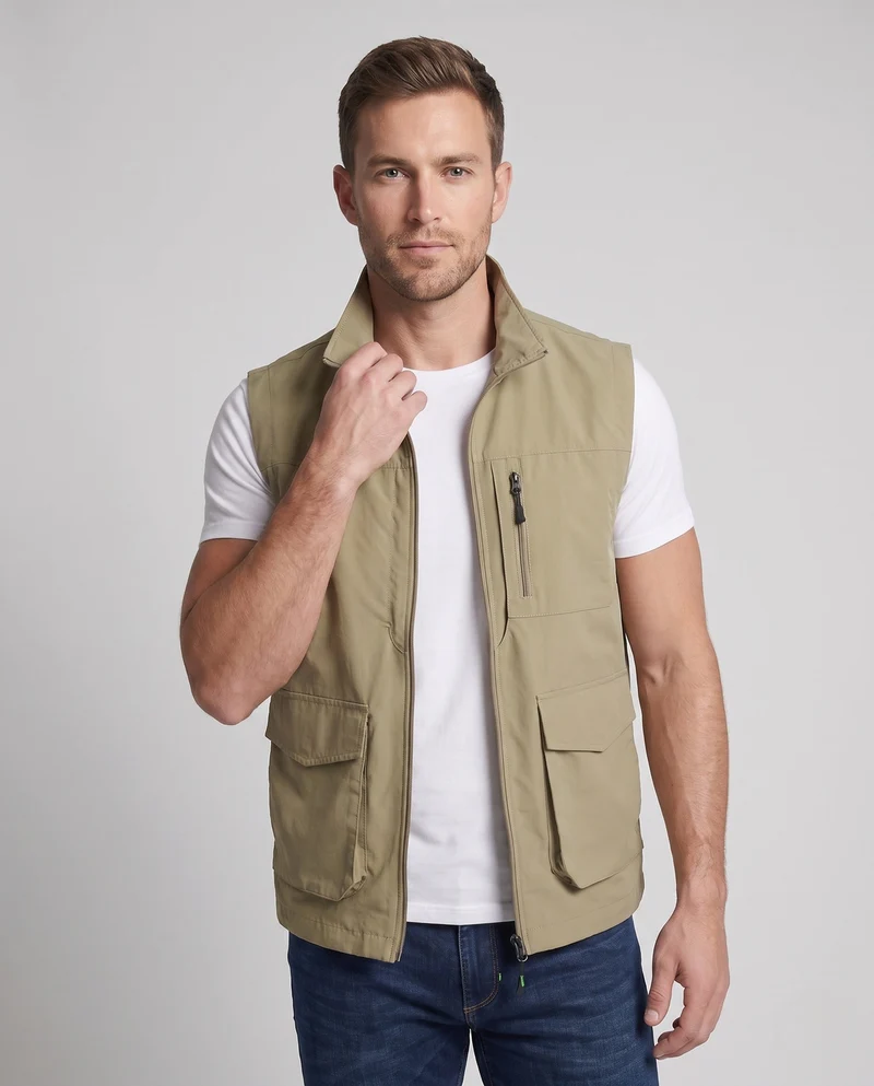 Herren Leichtgewicht Utility-Weste mit Stehkragen, mehreren Taschen und durchgehendem Reißverschluss Drune