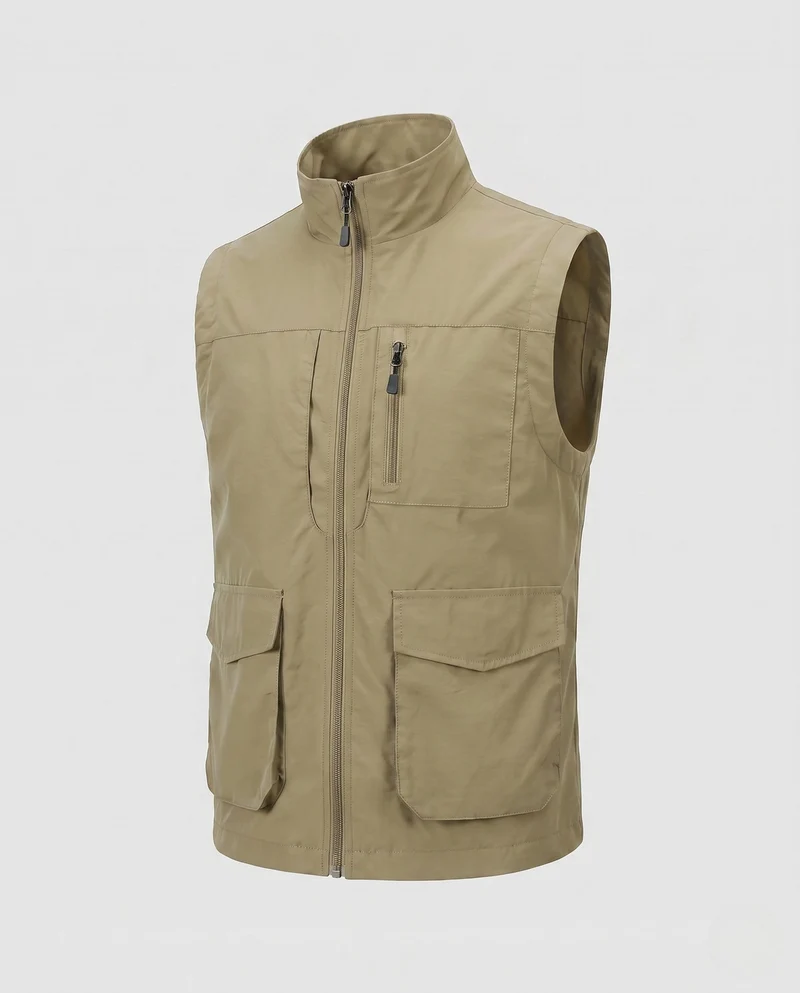 Herren Leichtgewicht Utility-Weste mit Stehkragen, mehreren Taschen und durchgehendem Reißverschluss Drune