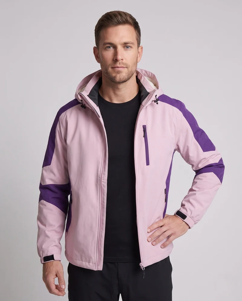 Leichte, wasserabweisende Herren-Hoodie-Softshell-Jacke mit Kontraststreifen und Brustreißverschluss Drune