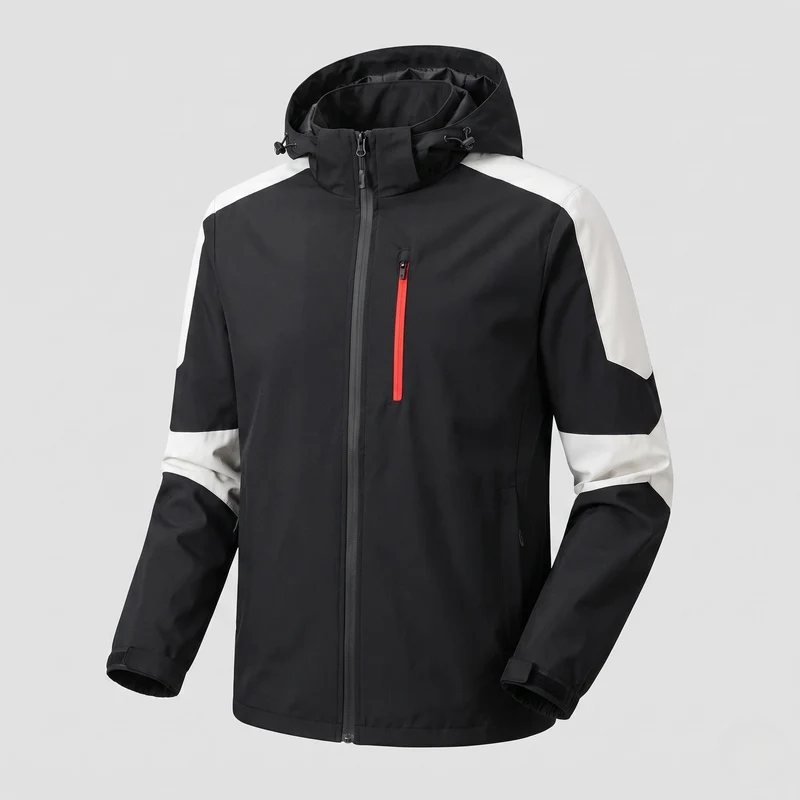 Leichte, wasserabweisende Herren-Hoodie-Softshell-Jacke mit Kontraststreifen und Brustreißverschluss Drune