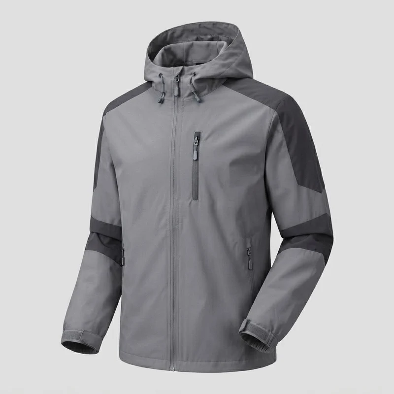 Leichte, wasserabweisende Herren-Hoodie-Softshell-Jacke mit Kontraststreifen und Brustreißverschluss Drune