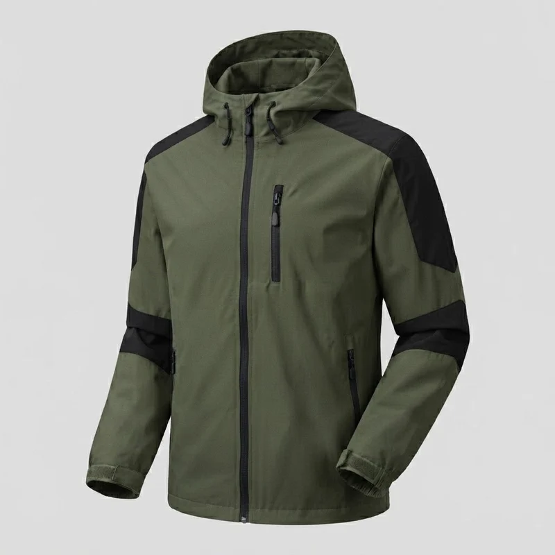 Leichte, wasserabweisende Herren-Hoodie-Softshell-Jacke mit Kontraststreifen und Brustreißverschluss Drune