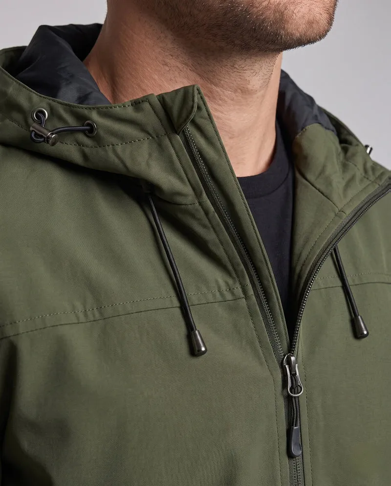Herren leichte wind- und wasserabweisende Kapuzenjacke mit verstellbarer Kapuze und Reißverschlusstaschen Drune
