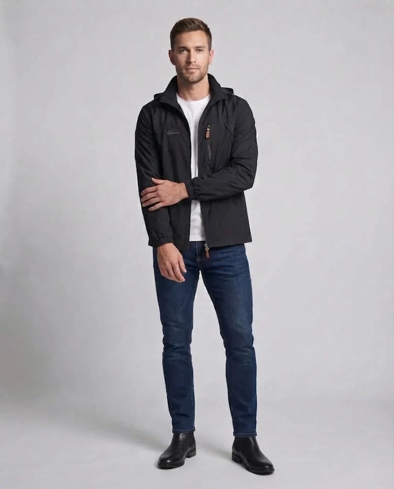 Leichte winddichte Freizeit-Zip-Jacke für Herren mit Brust-Reißverschluss-Tasche Drune
