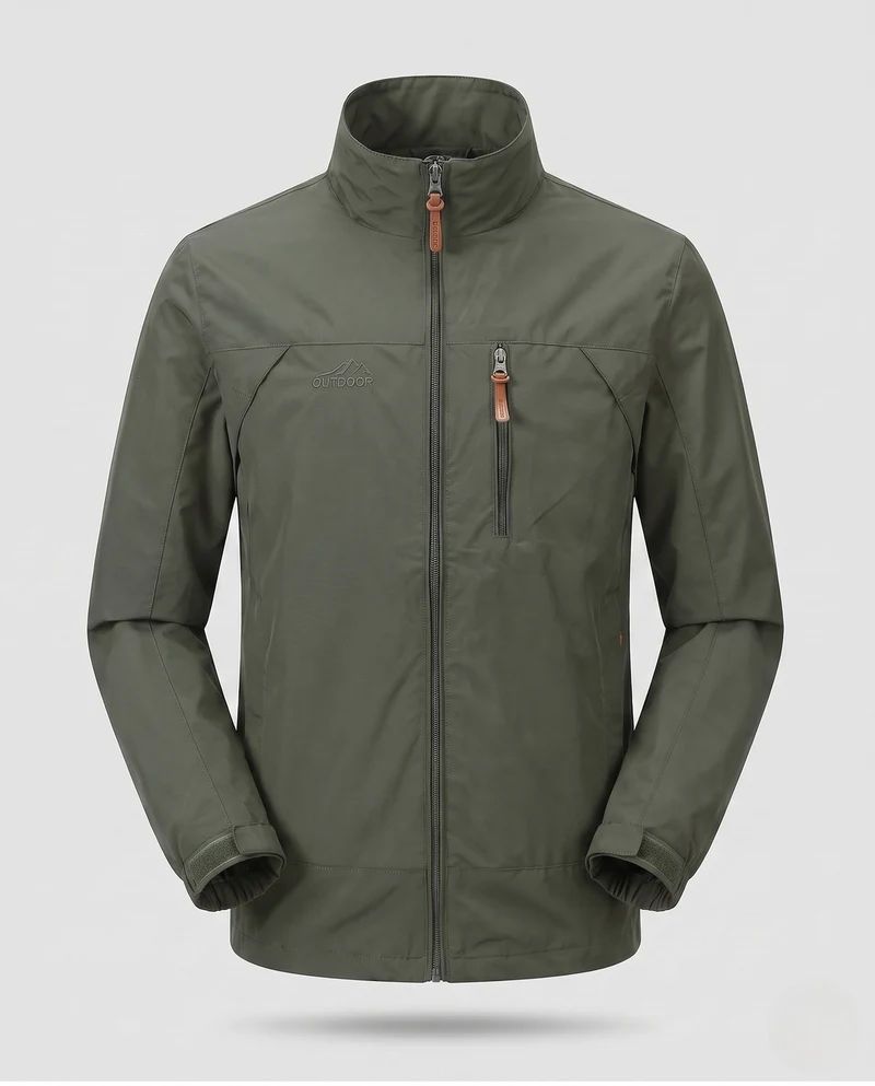 Leichte winddichte Freizeit-Zip-Jacke für Herren mit Brust-Reißverschluss-Tasche Drune