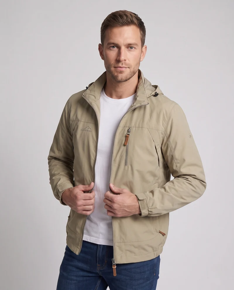 Leichte winddichte Herrenjacke mit Kapuze und Brustreißverschluss sowie verstaubarer Kapuze Drune