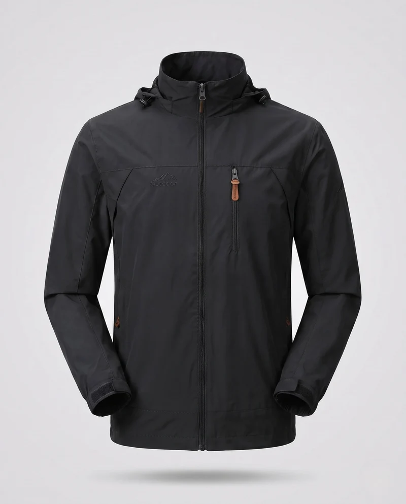 Leichte winddichte Herrenjacke mit Kapuze und Brustreißverschluss sowie verstaubarer Kapuze Drune