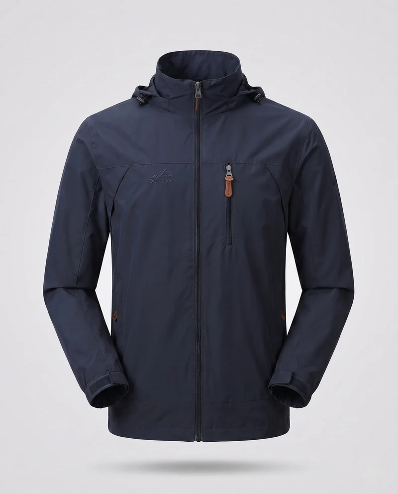 Leichte winddichte Herrenjacke mit Kapuze und Brustreißverschluss sowie verstaubarer Kapuze Drune