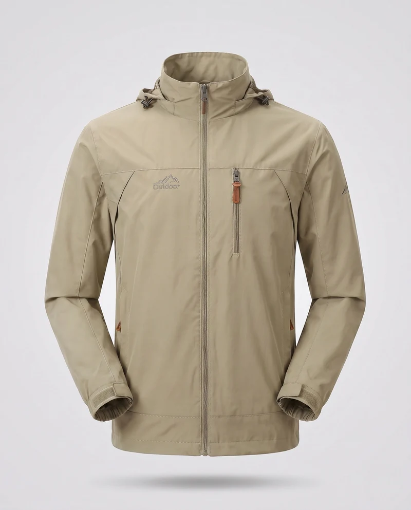 Leichte winddichte Herrenjacke mit Kapuze und Brustreißverschluss sowie verstaubarer Kapuze Drune