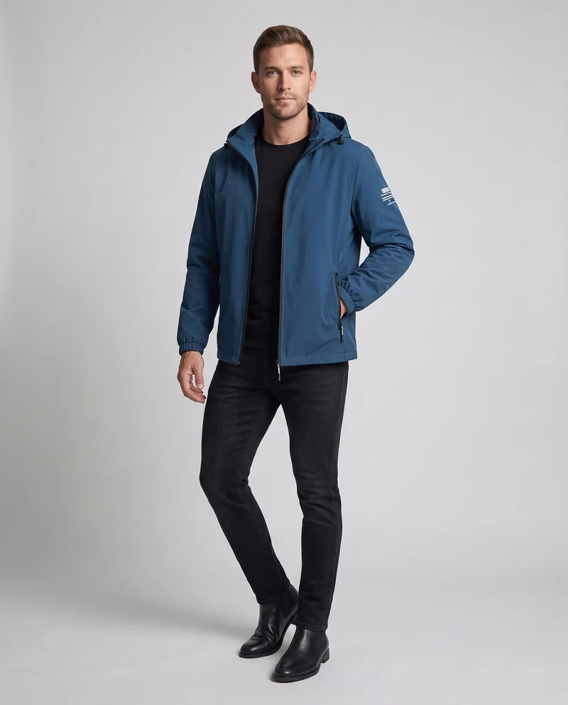 Herren leichte winddichte Kapuzenjacke mit wärmendem Fleece-Futter und mit Reißverschluss versehenen Taschen Drune