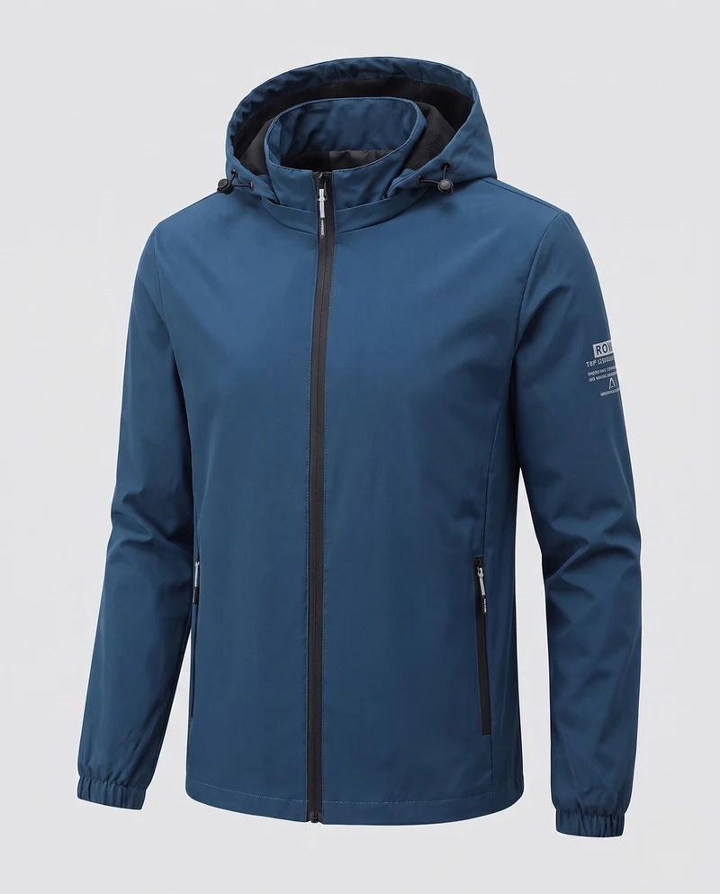 Herren leichte winddichte Kapuzenjacke mit wärmendem Fleece-Futter und mit Reißverschluss versehenen Taschen Drune